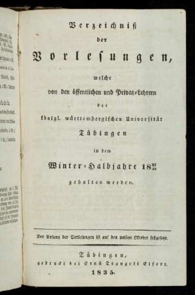 Vorlesungsverzeichnis 1835/36