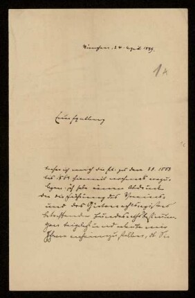 1 A: Brief von Karl von Unzer an Gottlieb Planck, München, 24.4.1899
