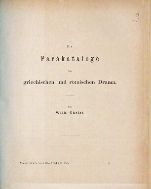 Die Parakataloge im griechischen und römischen Drama