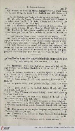 g) Englische Sprache, angelsächsisch, schottisch etc. (Nro. 836 - 868)