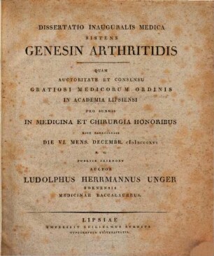 Diss. inaug. med. sistens genesin arthritidis