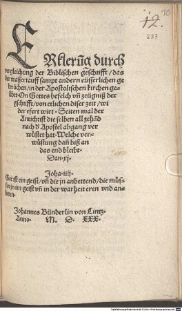 Erkleru[n]g durch vergleichung der Biblischen geschrifft, das der wassertauff sampt andern eüsserlichen gebreüchen, in der Apostolischen kirchen geübet