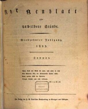 Morgenblatt für gebildete Stände. 17,1, 17,1. 1823