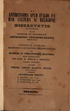 De antiquissima apud Italos fabae cultura ac religione