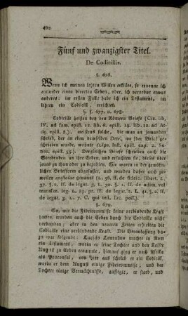 Fünf und zwanzigster Titel. De codicillis.
