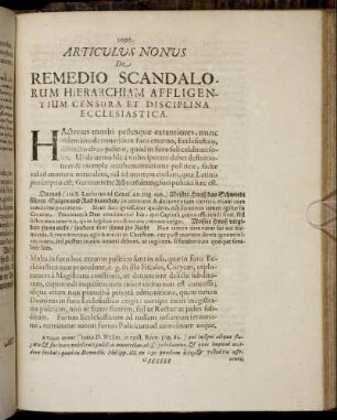 Articulus Nonus De Remedio Scandalorum Hierarchiam Affligentium Censura Et Disciplina Ecclesiastica.