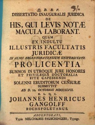 Diss. inaug. iur. de his, qui levis notae macula laborant