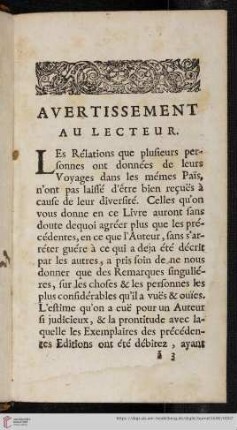 Avertissement au Lecteur