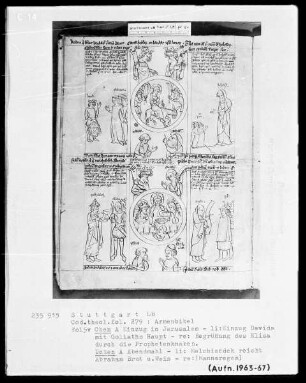 Armenbibel — Bildseite mit zwei Gruppen von typologischen Szenen, Folio 5verso