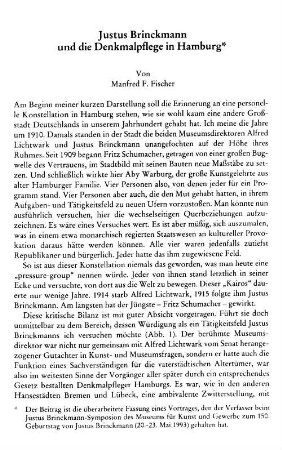 Justus Brinckmann und die Denkmalpflege in Hamburg