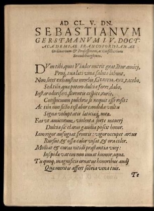 Ad Cl. V. Dn. Sebastianum Gerstmanum ...