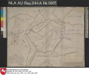 Die Ortschaft NEUSTADTGÖDENS und Umgebung mit Einzeichnung des Gödenser Schlosses, der Harenburg bei Altgödens und dem Horster Grashaus Kolorierte Zeichnung von F. W. Magott Papier auf Leinen Format 49,5x38,5 M 1:6.170