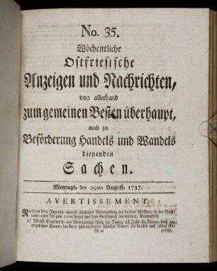 No. 35. Montags, den 29ten August, 1757.