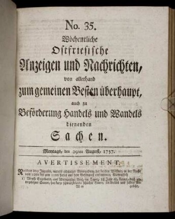 No. 35. Montags, den 29ten August, 1757.