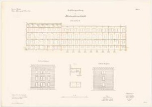 Bekleidungsamt des VII. Armeekorps, Münster: Schusterwerkstatt: Aufriss Giebelansichten, Längsschnitt 1:100