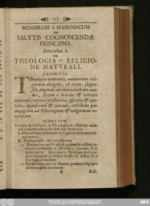 Membrum I Isagogicum De Salutis Cognoscendae Principio.