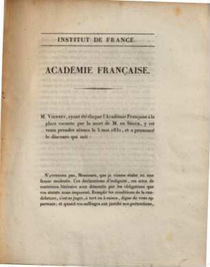 Discours prononcés dans la séance publique tenue par l'Académie française, pour la réception de M. Viennet, le 5 mai 1831