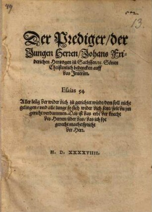 Der Prediger der Jungen Herren, Johans Friderichen ...