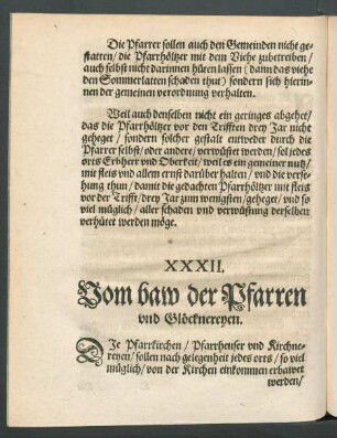 XXXII. Vom baw der Pfarren und Glöcknereyen.