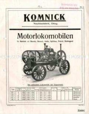 Motorlokomobilen für Betrieb mit Benzin, Benzol, Autin, Spiritus, Petrol, Rohbenzol