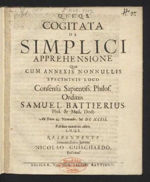 Cogitata De Simplici Apprehensione