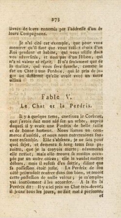 Fable V. Le Chat et la Perdix