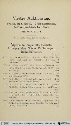 Vierter Auktionstag: Freitag, den 6. Mai 1921 (Nr. 574-751)
