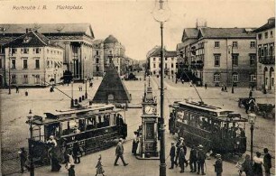 Postkartenalbum. "Karlsruhe i. B. Marktplatz". Marktplatz mit Pyramide