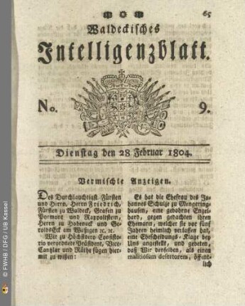 No. 9. Dienstag den 28 Februar 1804