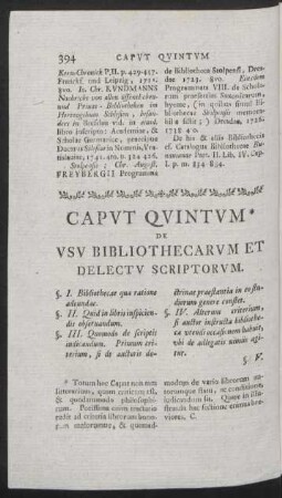 Caput Quintum * De Usu Bibliothecarum Et Delectu Scriptoum