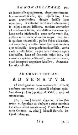Ad Orat Tertiam. Ad Senatum. [-] Ad Orationem Quintam. Pro Senatoriis Ordinibus