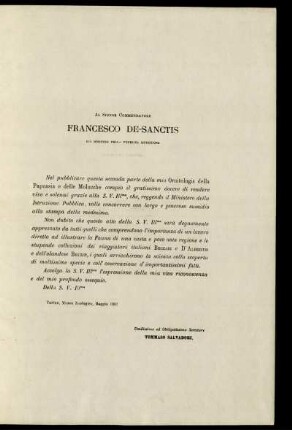 Al Signor Commendatore Francesco De-Sanctis