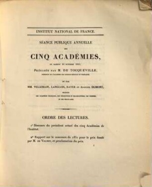 Séance publique annuelle des cinq académies, 1851