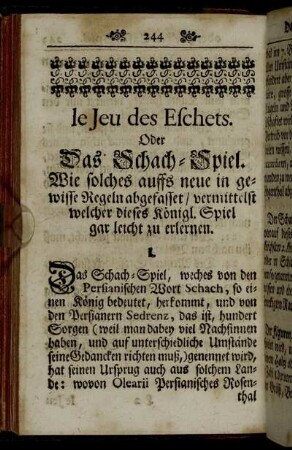 le Jeu des Eschets. Oder Das Schach-Spiel.