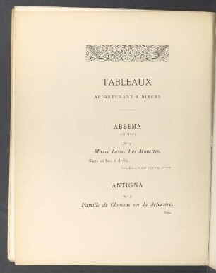 Tableaux appartenant à divers