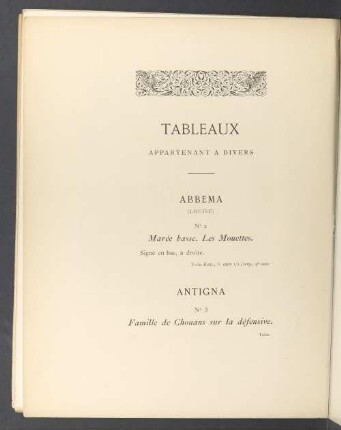 Tableaux appartenant à divers