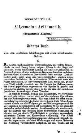 Zweiter Theil. Allgemeine Arithmetik. (Sogenannte Algebra.)