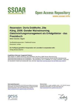 Rezension: Doris Doblhofer, Zita Küng, 2008: Gender Mainstreaming. Gleichstellungsmanagement
als Erfolgsfaktor - das Praxisbuch