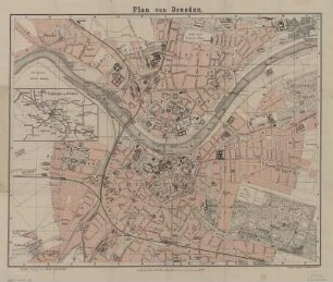Stadtplan von Dresden, 1:12 500, mehrfarb., 1898 : Plan von Dresden. - 1:12 500. - Berlin : Goldschmidt , [1898]. - 1 Kt. : mehrfarb. ; 46 x 37 cm, gefaltet