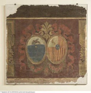 Dekorationsfragment mit den Wappen von Pius X. und dem Spanischen Königshaus