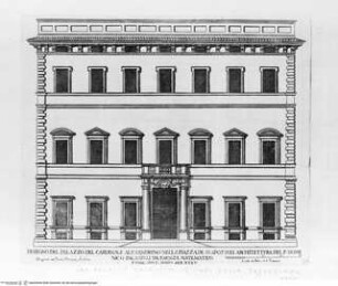 Palazzi di Roma de' più celebri architetti / disegnati da Pietro Ferrerio. 1. Buch., Tafel 26: Palazzo Valentini, Fassade