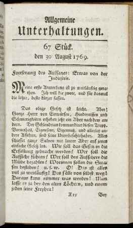 67 Stück. d. 30. August 1769.