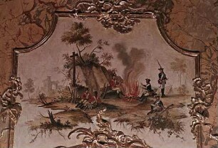 Innendekoration des Festsaals — Wanddekoration des Festsaals — Soldatenszenen der weimarischen Garde — Wandbild mit Soldaten am Lagerfeuer