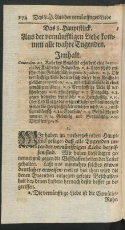 Das 8. Hauptstück. Aus der vernünfftigen Liebe kommen alle wahre Tugenden.