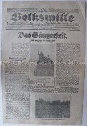 Proletarische Tageszeitung "Volkswille" zum Arbeitersängerfest in Hannover