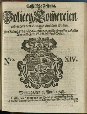 Nro. XIV, Montags, den 1. April 1748