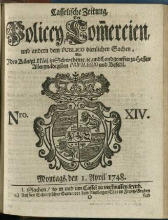 Nro. XIV, Montags, den 1. April 1748