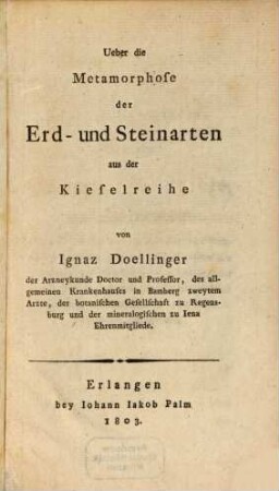 Ueber die Metamorphose der Erd- und Steinarten aus der Kieselreihe
