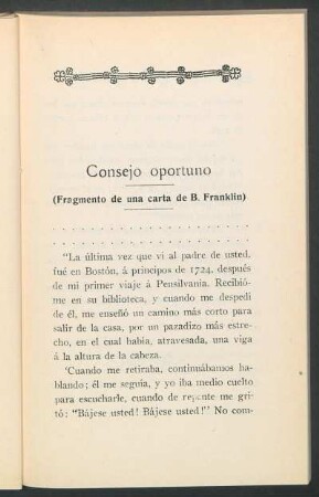 Consejo oportuno : (Fragmento de una carta de B. Franklin)