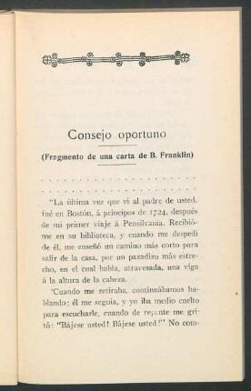 Consejo oportuno : (Fragmento de una carta de B. Franklin)